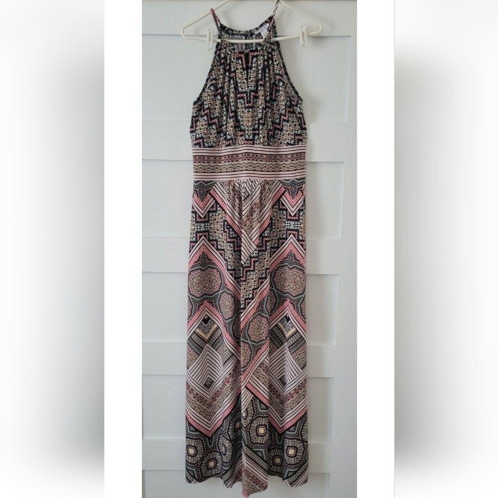 London Style, Ladies 12. Sleeveless, Bohemian, Geometric Print Maxi Dress